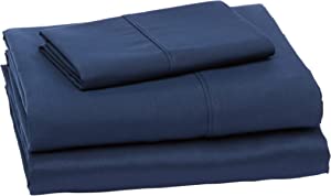 Photo 2 of Amazon Basics Lightweight Super Soft Easy Care Microfiber Bed Sheet Set with 14-Inch Deep Pockets - Twin XL, Navy Blue Twin XL Sheet Set Navy Blue