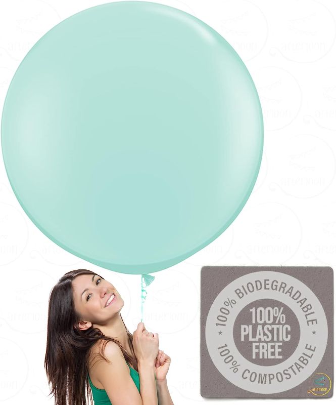 Photo 1 of AFTERLOON Biodegradable Perfect Round Giant Balloons Blue 36 Inch 24 Pack, Large Thickened Extra Strong Latex Jumbo Big Helium Float, for Baby Shower Gender Reveal Wedding Birthday Party Decorations Round 36" Pack of 24 Blue