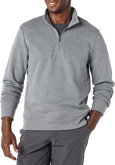 Photo 1 of Amazon Essentials Men's Quarter-Zip Polar Fleece Jacket Polyester Light Grey Heather X-Large