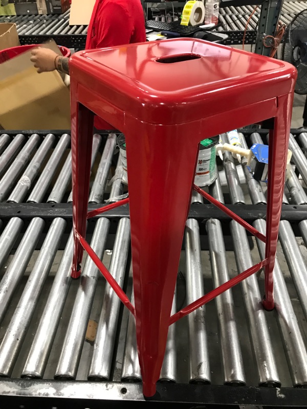 Photo 2 of  Commercial Grade 24" High Backless Red Metal Indoor-Outdoor Counter Height Stool with Square Seat