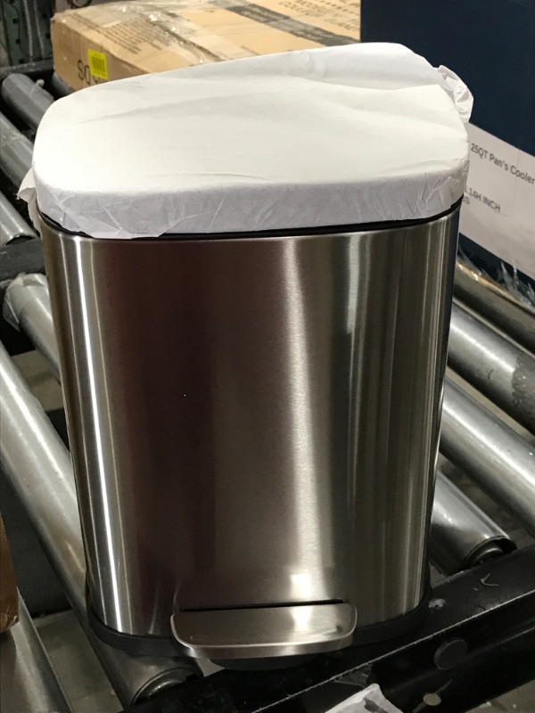 Photo 1 of Amazon Basics 5 Liter / 1.3 Gallon Soft-Close, Smudge Resistant Trash Can with Foot Pedal - Brushed Stainless Steel, Satin Nickel Finish 5L / 1.3 Gallon