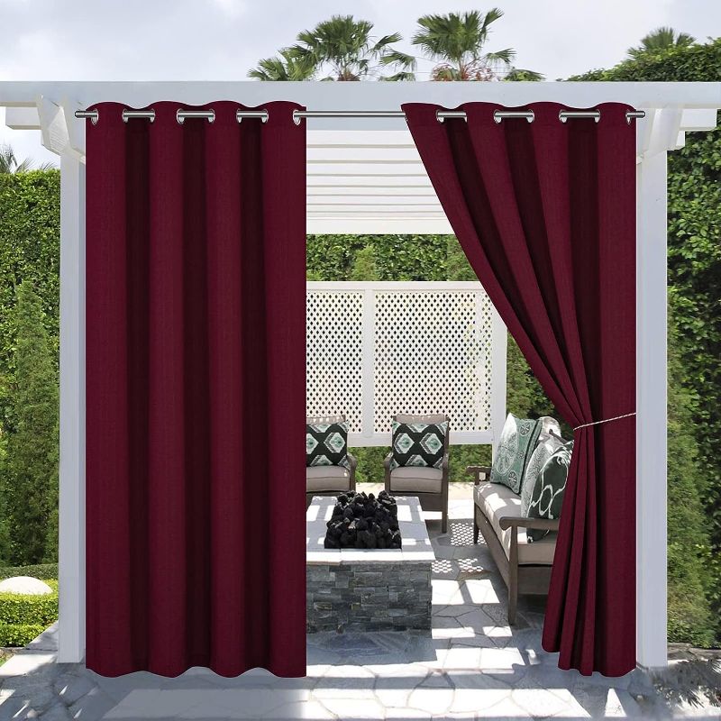 Photo 1 of (2 Panels)Voday Extra Wide Linen Look Waterproof Outdoor Curtains for Patio 84 X 84 Inch - Rustproof Grommet Heat Blocking Home Curtain - Room Divider Curtains for Sliding Door, Lanai, Garden, Cabana