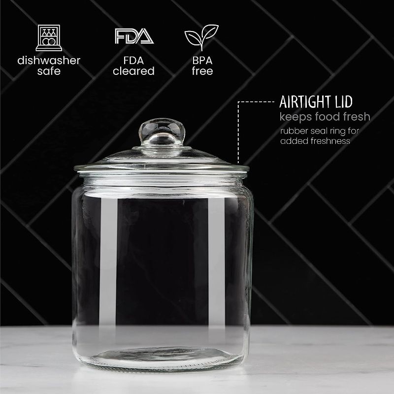 Photo 1 of 1 Gallon Glass Cookie Jar - Large Food Storage Container with Airtight Lid - Keep Fresh Flour, Chewy Pet Treats, Candy, Dried Foods, Detergent Pods for Your Kitchen or Laundry Room- Pack of 1