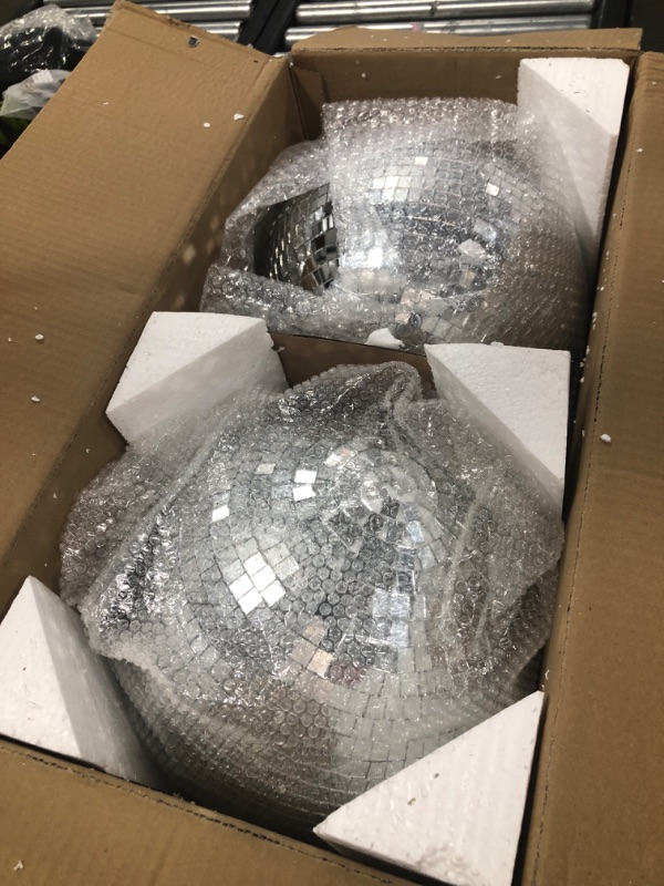 Photo 2 of 2 Pack Large Disco Ball Silver Hanging Mirror Disco Ball Reflective Mirror Disco Ball, 12"