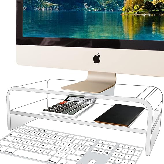 Photo 1 of TINOMAR Acrylic Monitor Stand, 2 Tier Computer Monitor Stand Riser for iMac, PC, Desktop, Laptop, TV Screen, Printer with Sturdy Platform, Transparent Ergonomic Monitor Stand for Home and Office
