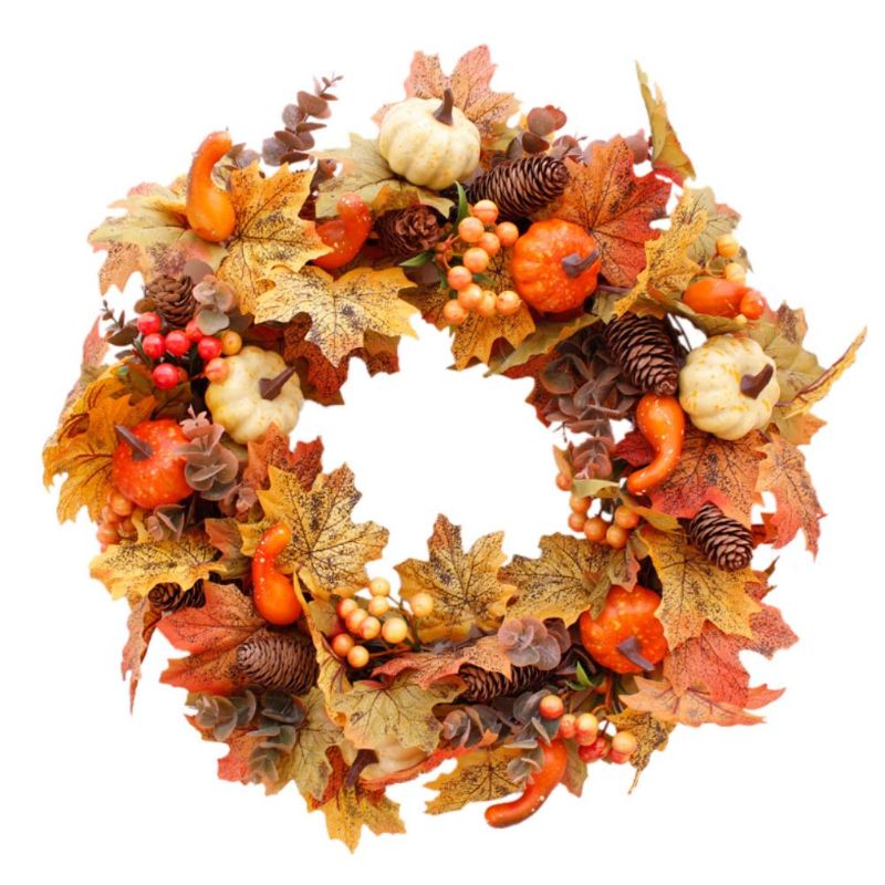 Photo 1 of 18" Fall Wreath for Front Door, Fall Decor Wreath for Home, Maple Leaf Pumpkin Pinecone for Autumn Thanksgiving, Halloween Decoration