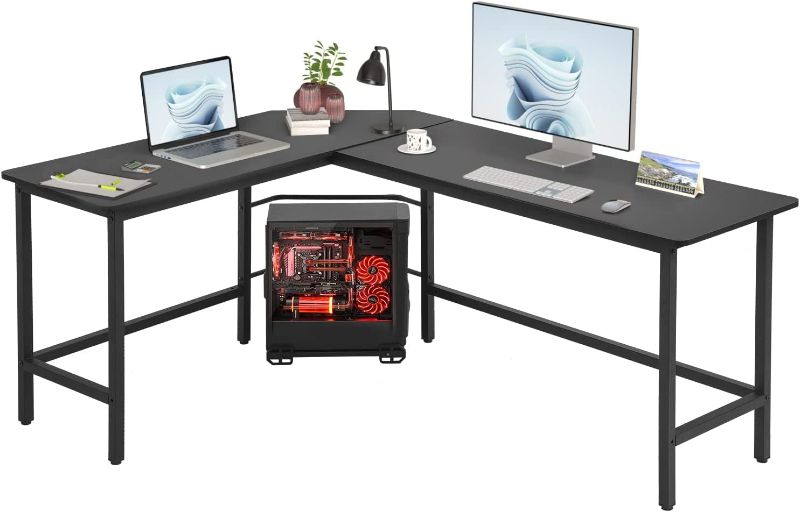 Photo 1 of Computer Desk Gaming Desk Office L Shaped Desk PC Wood Home Large Work Space Corner Study Desk Workstation (Black)
