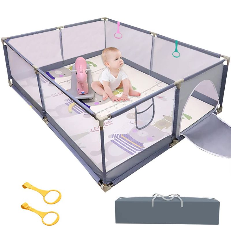 Photo 1 of Baby Playpen, 79 x 71 inches Large Playard with Gate for Toddlers, Kids Safety Play Center Yard, Indoor & Outdoor Activity Center for Babies Infants 