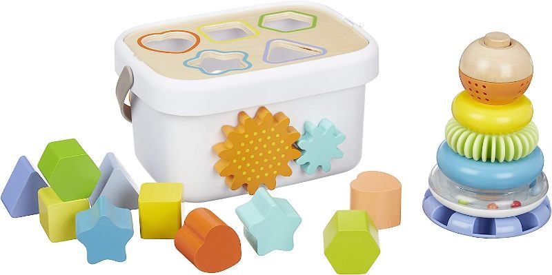 Photo 1 of Amazon Basics Wooden Shape Sorter and Rainbow Stacker Classic Toy Set-Sorting Play For Infants Age 12M+, Multicolor
