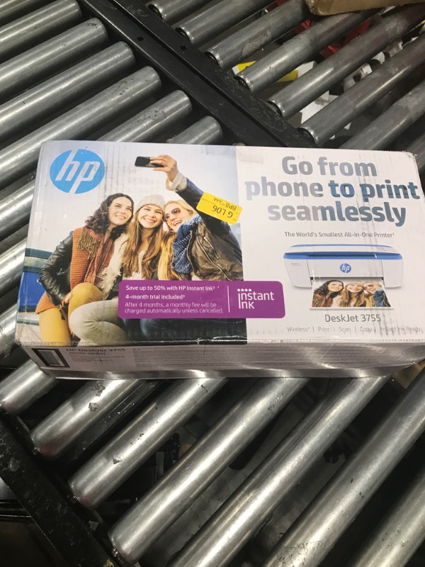 Photo 1 of HP DeskJet 3755 Compact All-in-One Wireless Printer - Blue Accent (J9V90A) and Ink-Cartridges - 4 Colors Blue Printer + Standard Ink