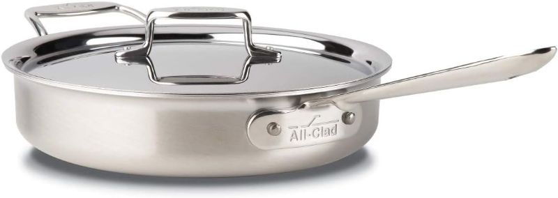 Photo 1 of All-Clad BD55403 D5 Brushed Stainless Steel 5-ply Bonded Cookware, Saute Pan with lid, 3 quart, Silver
