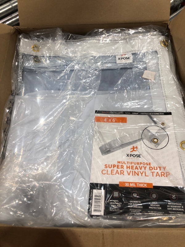 Photo 2 of 4' x 6' Clear Vinyl Tarp - 30 Mil Super Heavy Duty Transparent Waterproof PVC Tarpaulin with Brass Grommets - for Patio Enclosure, Temporary Wall, Camping, Tent Cover, Canopy - by Xpose Safety 4 Feet x 6 Feet 30 Mil