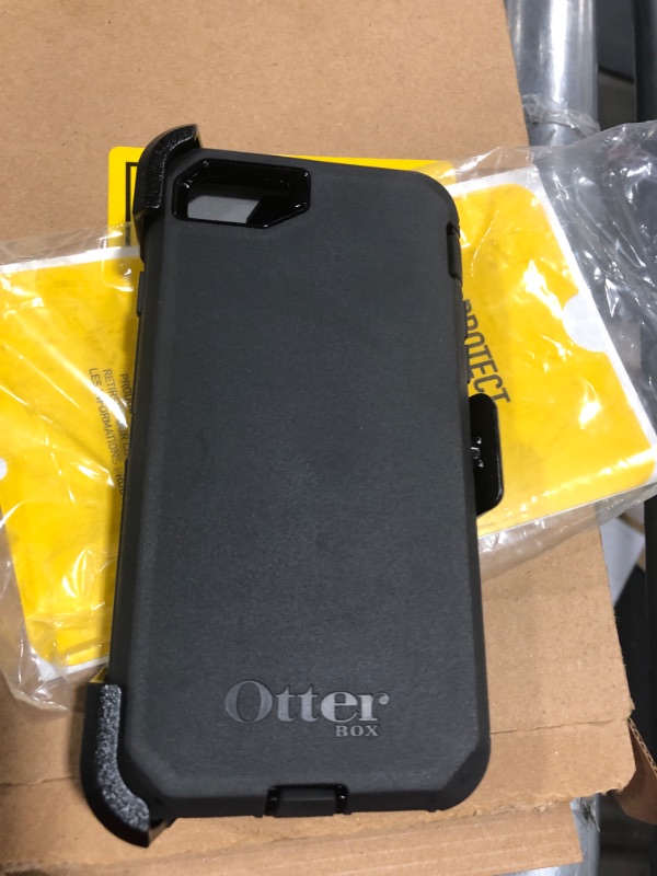 Photo 3 of OtterBox iPhone SE 3rd & 2nd Gen, iPhone 8 & iPhone 7 (not compatible with Plus sized models) Defender Series Case - BLACK, rugged & durable, with port protection, includes holster clip kickstand BLACK Case Frustration Free Packaging