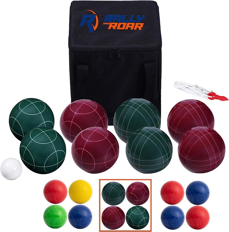 Photo 1 of 
Rally and Roar Bocce Ball Game Set - 8 Balls, Pallino, Carry Case, Measuring Rope - Multiple Sizes