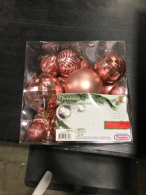 Photo 2 of Prextex Christmas Tree Ornaments - Rose Gold Christmas Ball Ornaments Set for Christmas, Holiday, Wreath & Party Decorations (36 pcs - Small, Medium, Large) Shatterproof