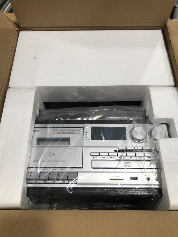 Photo 1 of MUSITREND 10 in 1 Record Player with Dual Stereo Speakers Vintage 3 Speed Turntable with Bluetooth AM FM Radio CD Cassette USB SD Play 3.5mm Headphone Aux-in RCA Line-Out (Black) Black-408Speaker