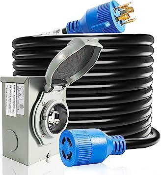 Photo 1 of 30 Amp Generator Cord and Power Inlet Box, 15FT Generator Cords 30 Amp,125V/250V Generator Power Cord NEMA L14-30P to L14-30R,Twist Lock Connector