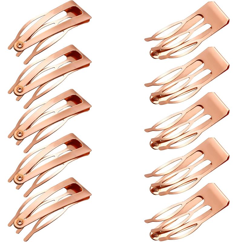 Photo 1 of 24 Pieces Double Grip Hair Clips Metal Snap Hair Clips Women Hair Barrettes for Hair Making, Salon Supplies (Rose Gold)
