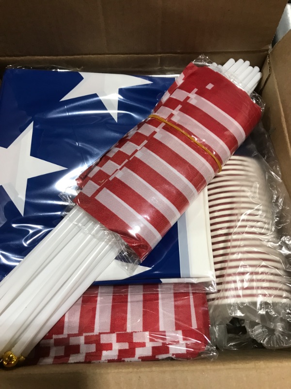 Photo 2 of 242Pcs 4th of July Party Supplies, Includes Tablecloth, Plates, Napkins, Cups, Flatware and Small American Flag, Banner,Balloons, Decorations for July Fourth Patriotic Party Veterans Memorial Day 