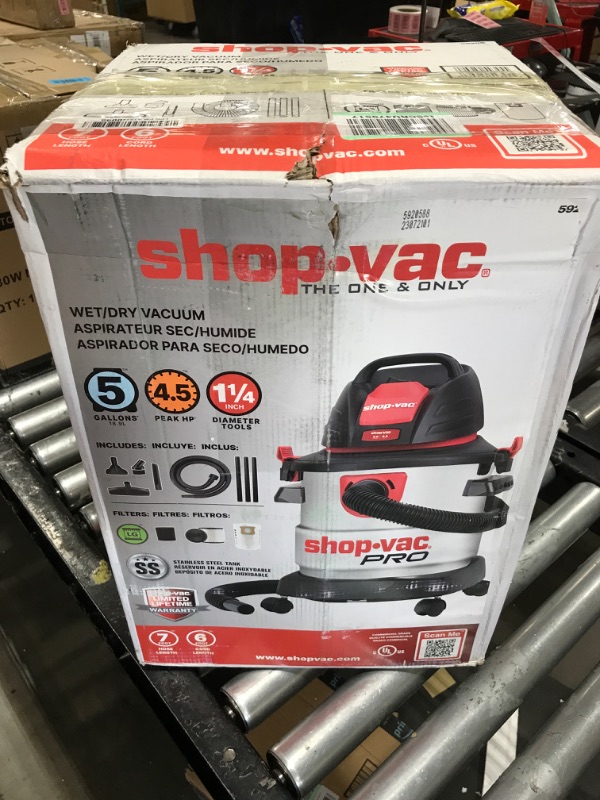 Photo 4 of Shop-Vac 5 Gallon 4.5 Peak HP Wet/Dry Vacuum, Stainless Steel Tank, Portable Shop Vacuum with Filter, Hose and Accessories for Garage, Workshop. 5920588