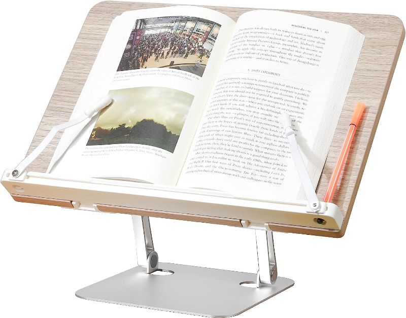 Photo 1 of aSparkLiving Wooden Desktop Reading Writing Book Stand, Aluminum Base, Height and Angle Adjustable for Holding Cookbook, Recipe, Small Large Thick Heavy Books, Foldable and Portable
