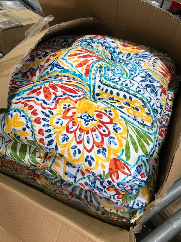 Photo 2 of 4 LVTXIII Outdoor Square Tufted Seat Cushions 24"x24"x4" Paisley Multi (Set of 4)
