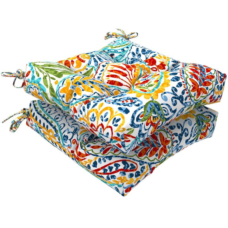 Photo 1 of 4 LVTXIII Outdoor Square Tufted Seat Cushions 24"x24"x4" Paisley Multi (Set of 4)
