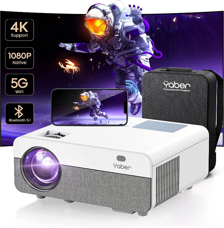 Photo 1 of 5G WiFi Bluetooth Projector, YABER Pro Y9 18000L 480 ANSI Native 1080P Projector 4K Support, Outdoor Movie Projector Max 500" 4P/4D Keystone 50% Zoom Full Sealed Projector for phone
