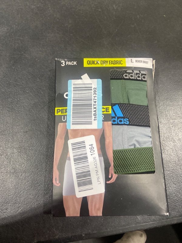 Photo 1 of adidas Men's Performance Boxer Brief Underwear (3-Pack) Large Green Oxide/Grey/Pulse Blue