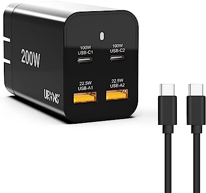 Photo 1 of 200W USB C Charger, URVNS PD 100W PPS 45W QC22.5W Super Fast Charging GaN Wall Charger with USB C Cable for MacBook iPhone 14 13 12 Pro Max iPad Samsung Pixel and More
