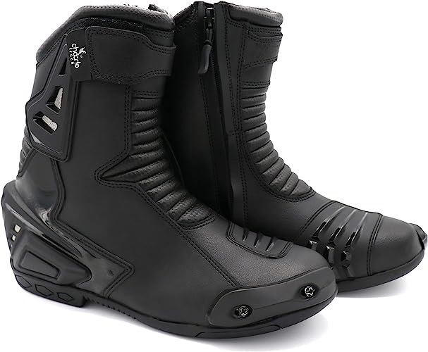 Photo 1 of ChoCho Track Motorcycle Riding Boots for Men Leather Sole Sport Bikes Ankle Protective Motorcycle Shoes with Zipper Closure
SIZE 11