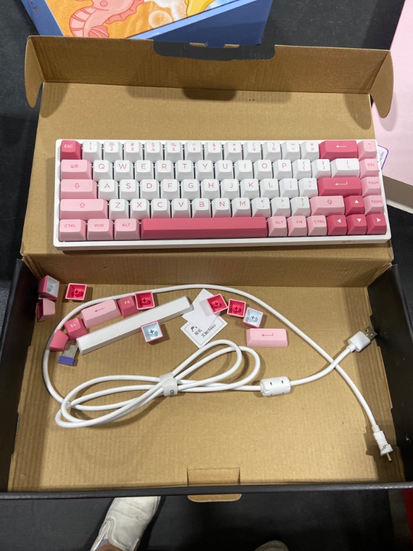 Photo 2 of Akko 3068B Plus Prunus Lannesiana Hot-swappable Mechanical Gaming Keyboard with PBT Keycaps, 2.4G Wireless/Bluetooth/Wired 65 Percent 68-Key RGB Keyboard, Compatible with Mac & Win (Jelly Pink) Jelly Pink Prunus Lannesiana