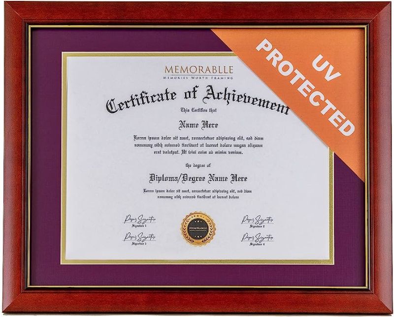 Photo 1 of  Elegant Diploma Frame 11x14 without Mat or 8.5 x 11 with Mat - UV Protected - Perfect Degree, College, Document, Picture, Certificate Frame - to Preserve and Display any Award, Graduation Gift