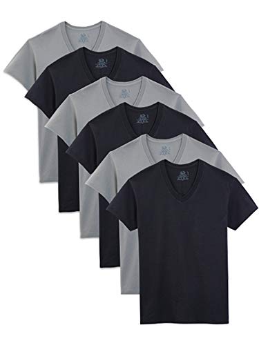 Photo 1 of Fruit of the Loom Men's Eversoft Cotton Stay Tucked V-Neck T-Shirt Regular Fit Medium Regular - Black/Grey - 6 Pack