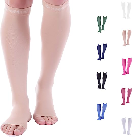 Photo 1 of Doc Miller Open Toe Compression Socks 1 Pair 20-30mmHg Support Circulation Recovery Shin Splints Varicose Veins- skin/nude- medium
