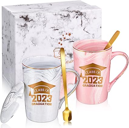 Photo 1 of 2 Pieces Graduation Coffee Mug 2023 Class of 2023 Graduation Marble Coffee Mug for Mastered Degree High School College Students 14 oz Marble Mug with Box (Grey, Pink, Classic Style)
