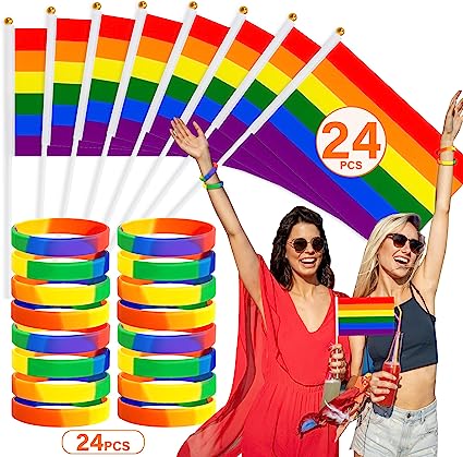 Photo 1 of 48PCS Pride Decorations, Pride Flags Pride Bracelet, Mini LGBTQ Rainbow Flags Rubber Pride Month Wristband Supplies, Handheld ride Accessories Stuff Bulk for Lesbians Gays Bisexuals Parade Party
