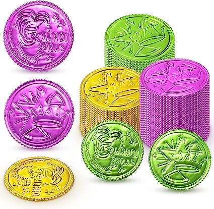 Photo 1 of 160 Pcs Mardi Gras Coins Plastic Gold Coins Green Purple Gold Fake Gold Coins Mardi Gras Decorations Centerpiece Mardi Gras Throws Mardi Gras Party Supplies for Parade Party Favors (Clown)
