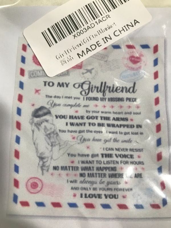 Photo 1 of "To My Girlfriend" letter blanket 60" x 50"