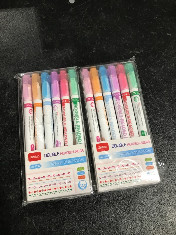 Photo 2 of 12 PCS Dual Tip Pens with Different Curve Shapes Fine Tips, Curve Highlighter Pen Set, Colored Curve Pens with Fine Tips for Note Taking Writing Drawing Scrapbook
