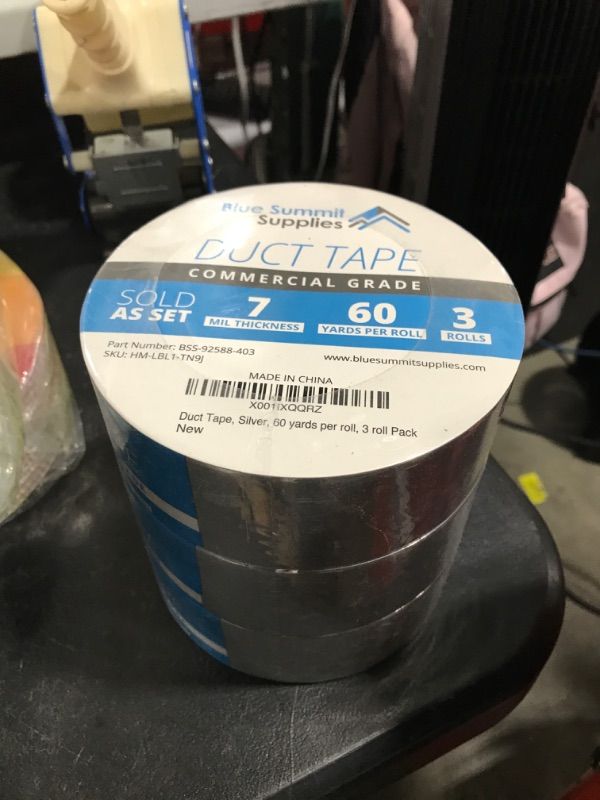 Photo 2 of 3 Pack Duct Tape, Tear by Hand Design, Silver, Strong 7.3mil Thickness, Designed for Home and Office use with Commercial Grade Strength, 60 Yard Length, 180 Total Yards
