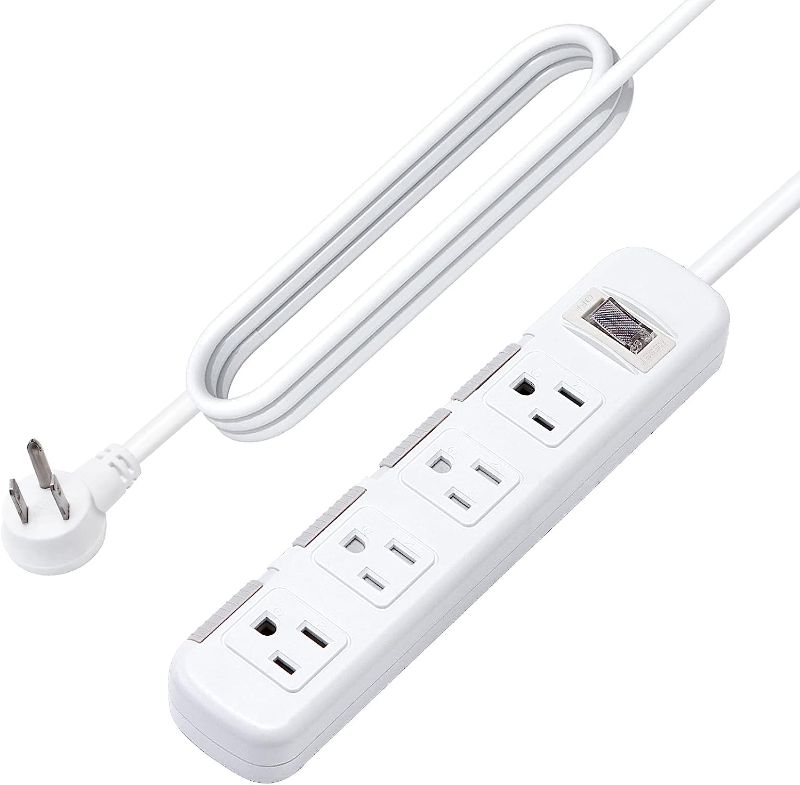 Photo 1 of Flat Plug Power Strip, Surge Protector with 6 Ft Extension Cord, 4 Outlets, 15A ,125V, 1875W,300 J, Wall Mounted Power Strip for Home, Office, White
