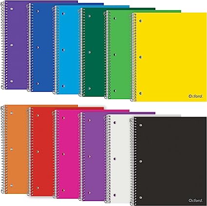 Photo 1 of Oxford College Ruled Spiral Notebook 8.5 X 11- Pack of 12 Assorted Colors - 1 Subject - College Ruled Paper - Durable Plastic Cover -100 Sheets With Divider Pocket folder
