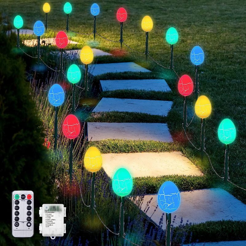 Photo 1 of 43 FT 20 Lights Easter Decoration Easter Eggs Lights with Stake, 8 Modes Waterproof Battery Operated Easter Lights String for Indoor Outdoor Path, Lawn, Home, Yard, Tree Easter Decor 