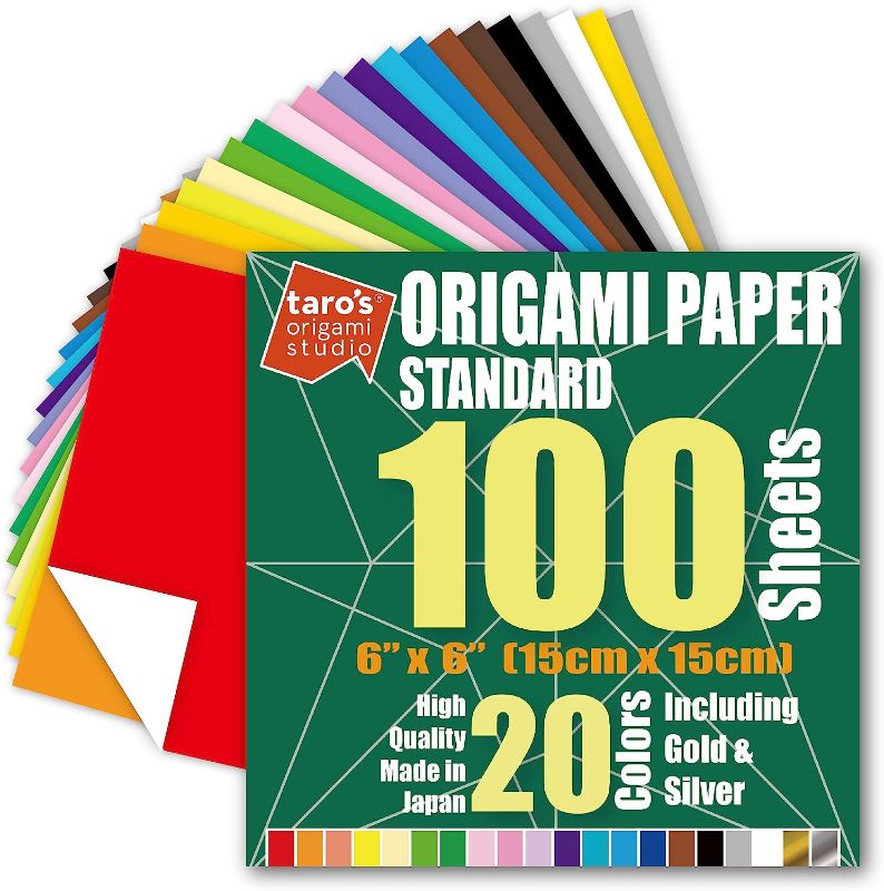 Photo 1 of [Taro's Origami Studio] Standard 6 Inch One Sided 20 Colors 100 Sheets Square Easy Fold Premium Japanese Paper for Beginner (Gold and Silver Included) Made in Japan 