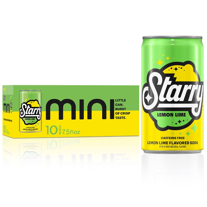 Photo 1 of 2 pack - Starry Lemon Lime Soda, Caffeine Free, Mini Cans, 7.5 Ounce (Pack of 20) exp - july 31- 23 