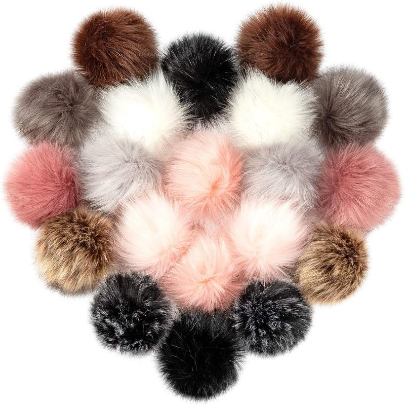 Photo 1 of 20 Pcs Faux Fur Pom Poms for Hats - 4 Inch Fluffy Pom Poms with Elastic Loop for DIY Crafts, Removable Knitting Accessories for Shoes Scarves Gloves Bags Keychains (10 Color-Dark) 