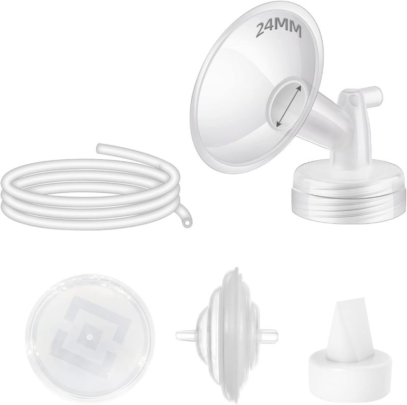 Photo 1 of Begical Pump Parts Compatible with Spectra S2 S1 9 Plus Motif Luna Amada MYA Breastpump, Incl 24mm Flange White Valve Tubing Backflow Protector Flange Cover, Replace Original Pump Accessories