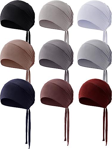 Photo 1 of 9 Pcs Underscarf Hijab Cap for Women Muslim Undercap Hat Adjustable Islamic with Tie Back Turban Bonnet Caps Colors 