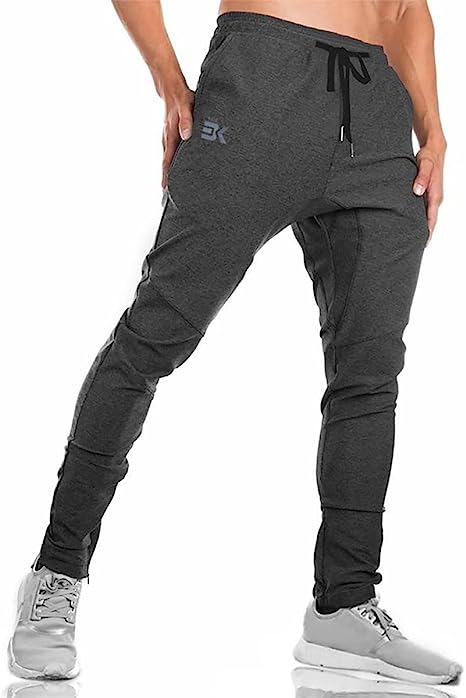 Photo 1 of BROKIG Mens Jogger Sport Pants, Casual Zipper Gym Workout Sweatpants Pockets - M